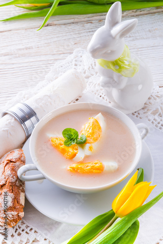 Polish Easter soup with egg and sausage photo