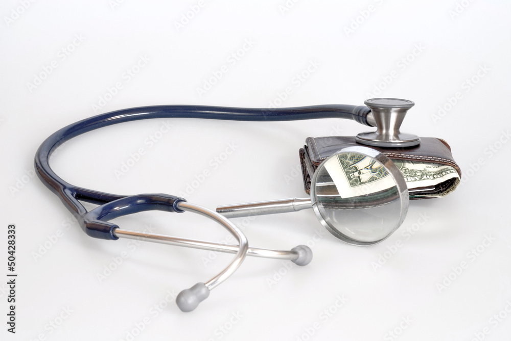 stethoscope gives a wallet with money a checkup stethoscope gives a wallet with money a checkup