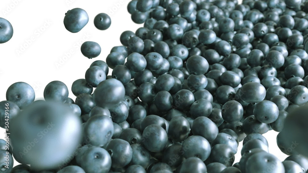 Blueberry flow with slow motion over white. Alpha Blueberry flow with slow motion over white. Alpha