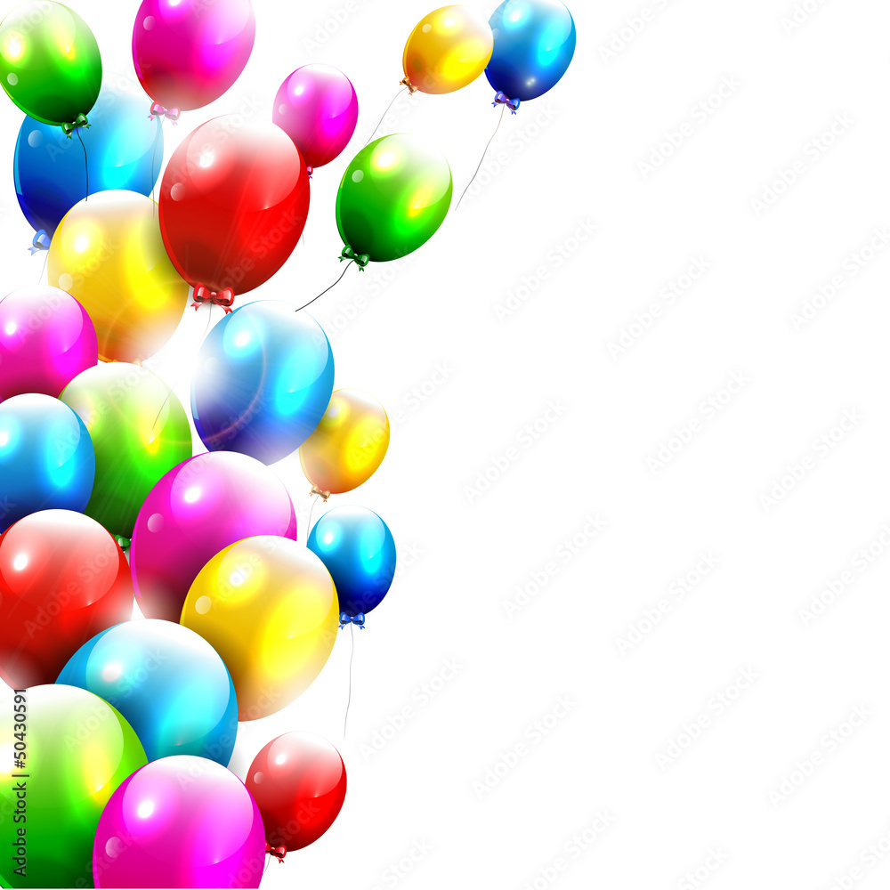 Modern birthday balloons on white background