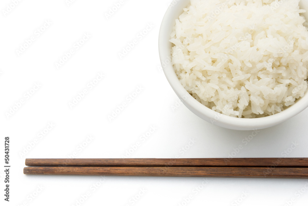 rice and chopstick on white with clipping path rice and chopstick on white with clipping path