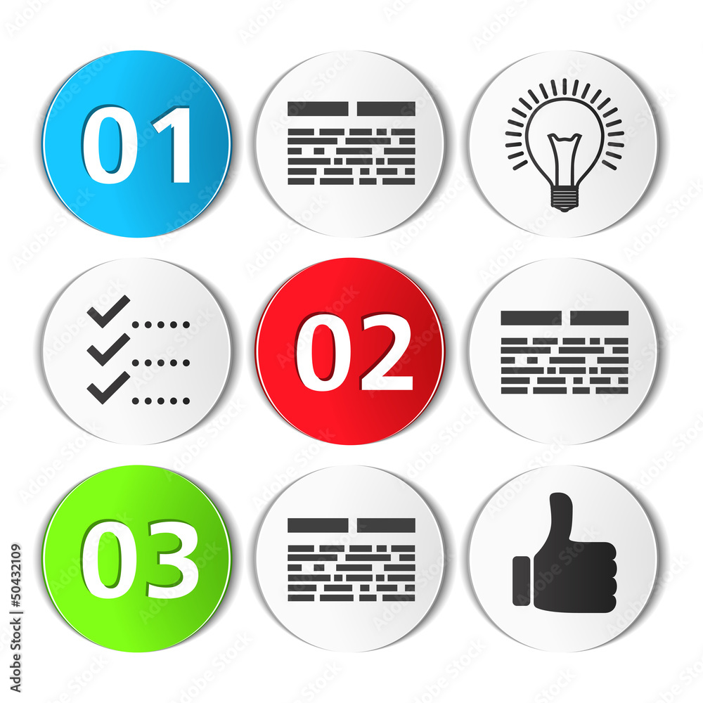 Template of design with three numbers and icons