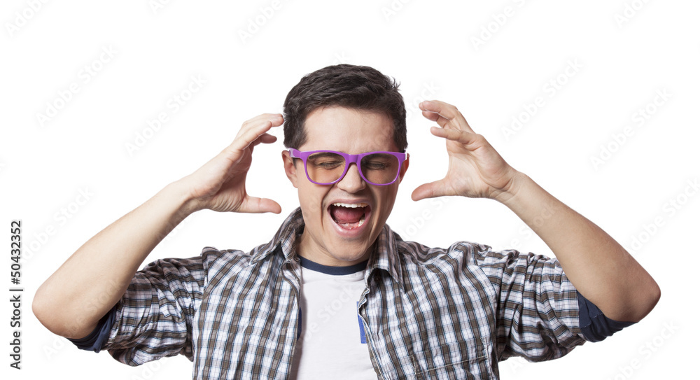 Smiling male hipster student at white background Smiling male hipster student at white background