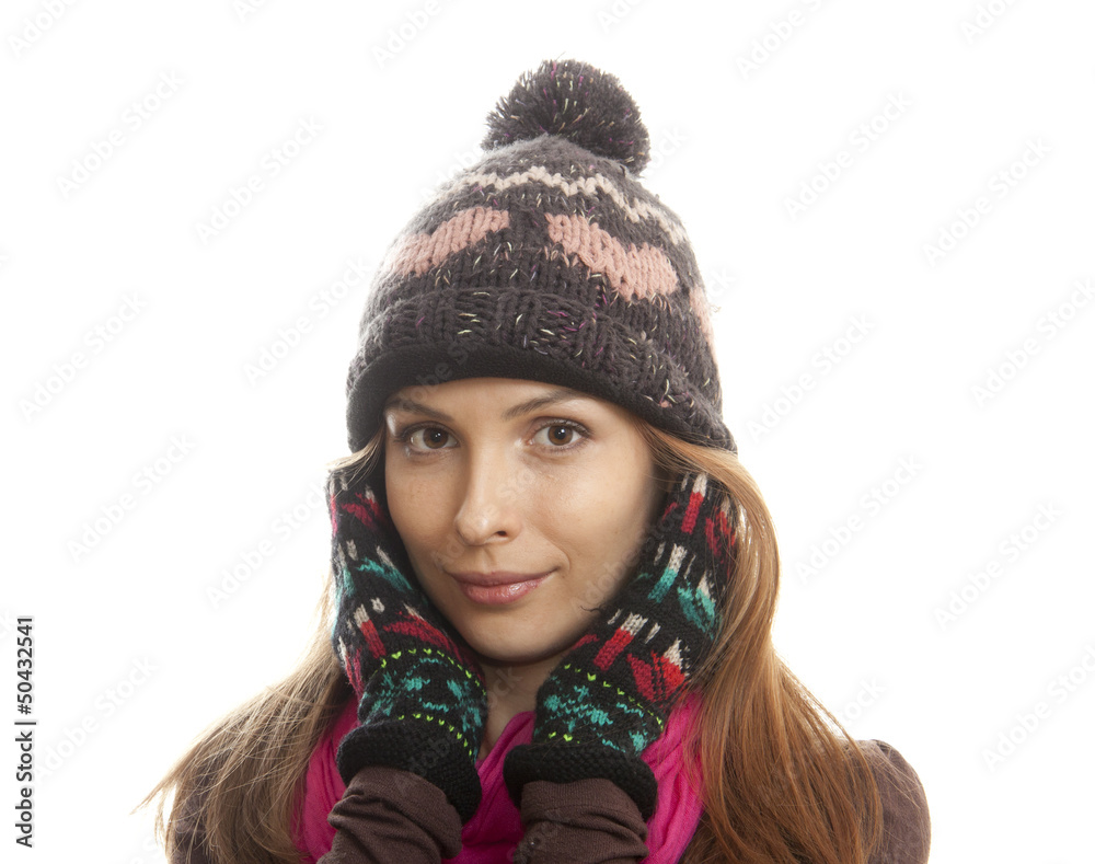 Smiling woman dressed in winter clothes Smiling woman dressed in winter clothes