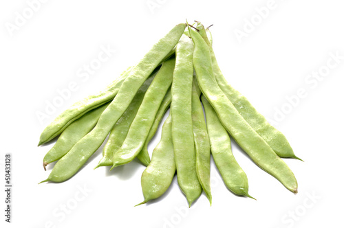 group of fresh green beans isolated on white