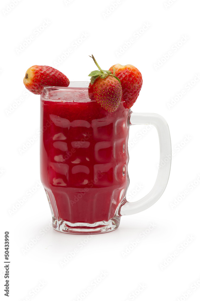 Strawberry smoothie isolated on white in glass Strawberry smoothie isolated on white in glass