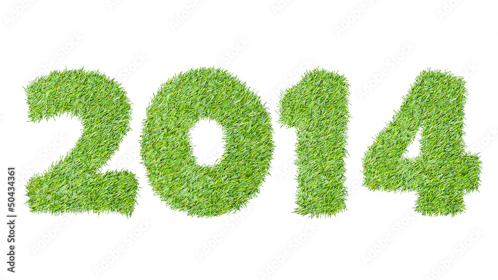 New year 2014 from the green grass, isolated on white New year 2014 from the green grass, isolated on white