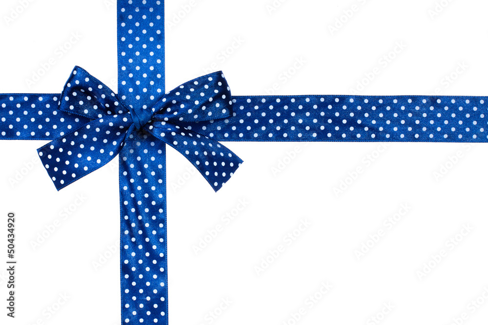 Blue gift bow and ribbon on white background Blue gift bow and ribbon on white background