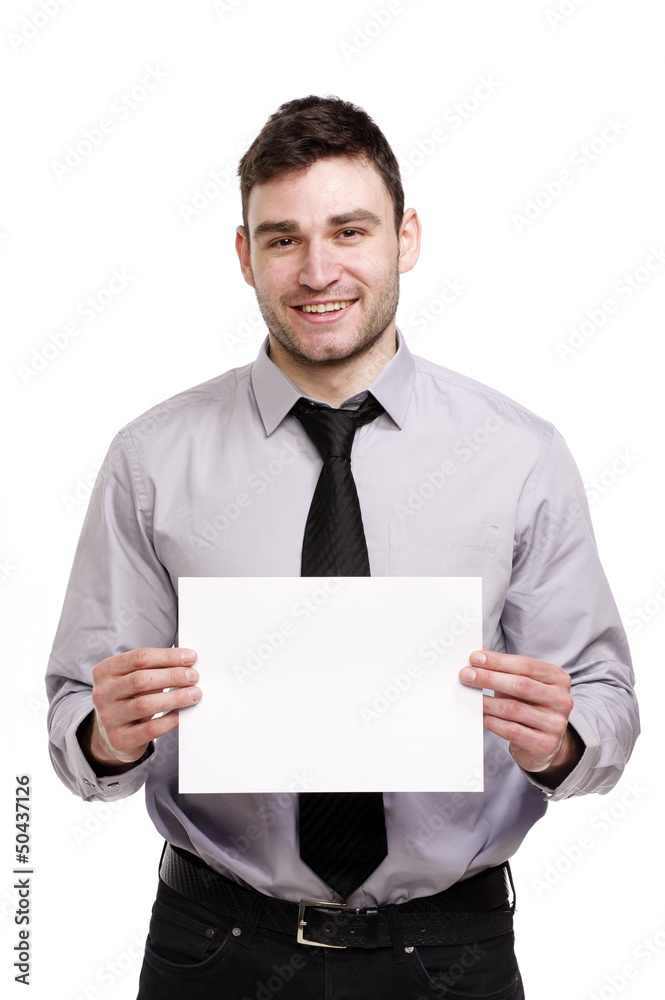 Business man holding a blank sign Business man holding a blank sign