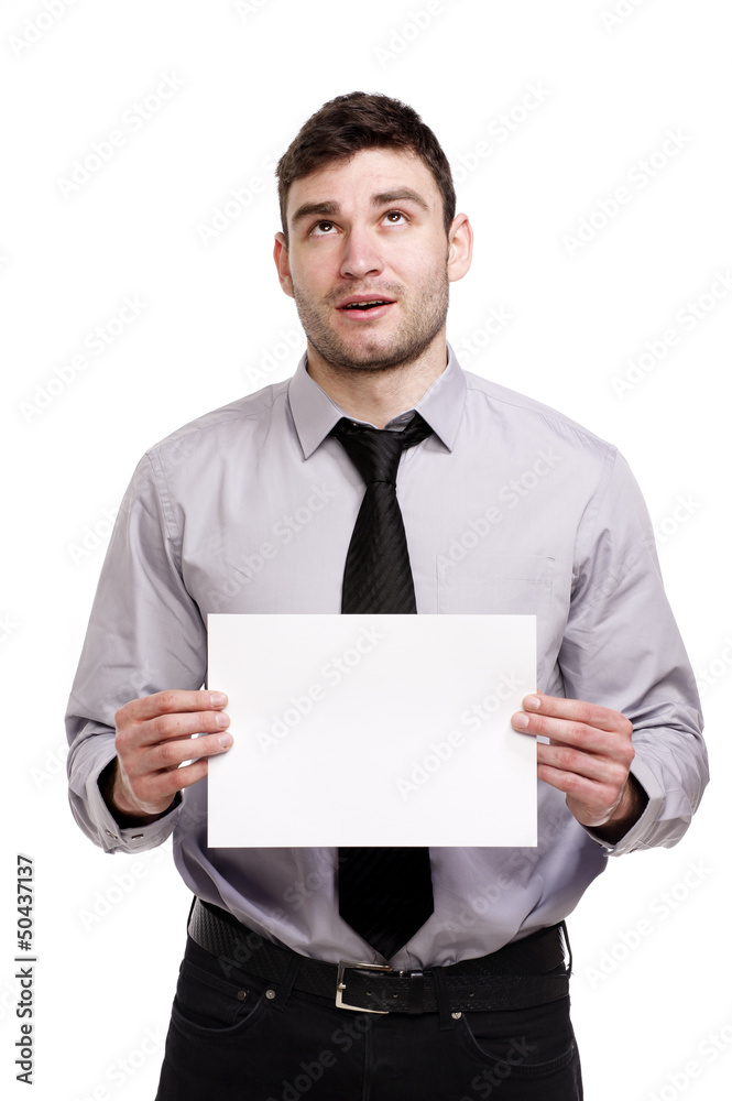 Business man holding a blank sign Business man holding a blank sign