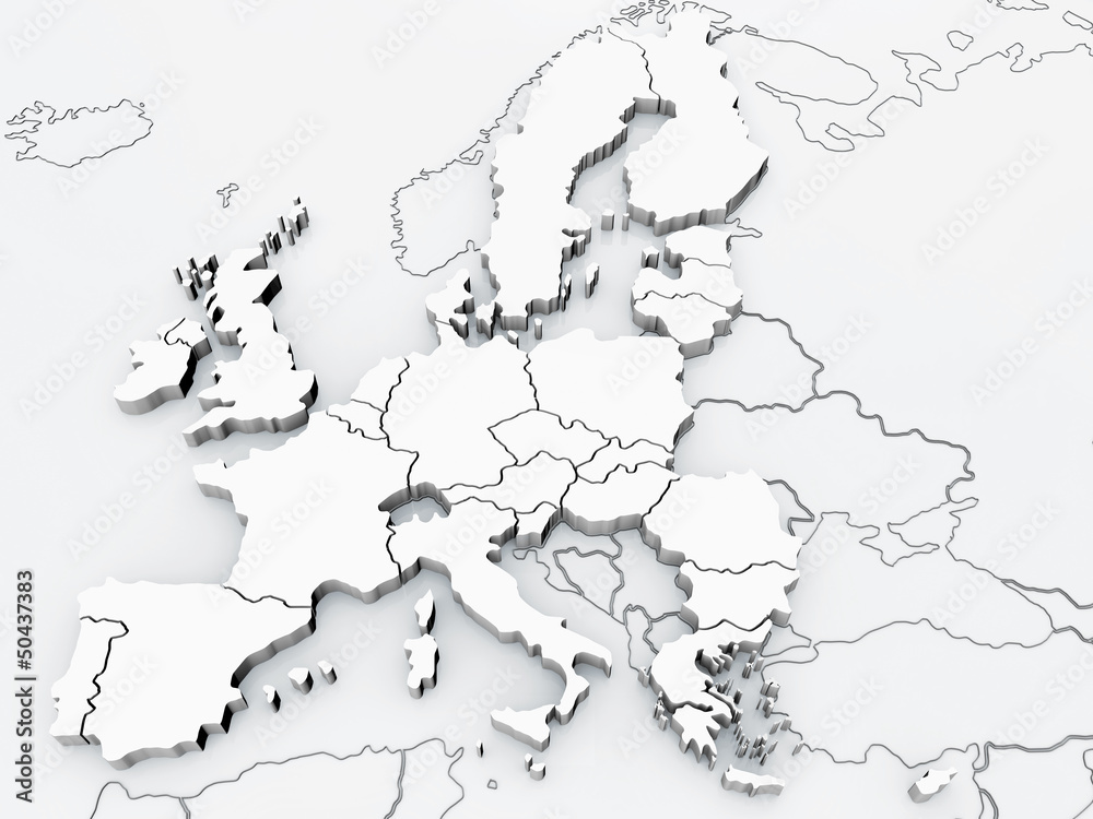 Europa und angrenzende Länder detailgetreu (8000px) - obrazy, fototapety, plakaty 