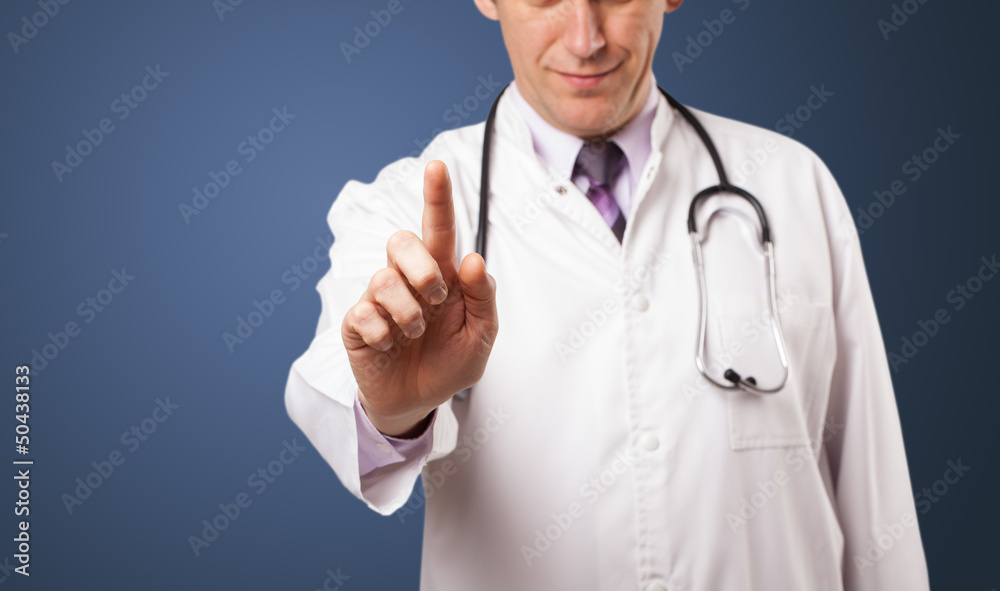 Middle aged doctor gesturing with copy space Middle aged doctor gesturing with copy space