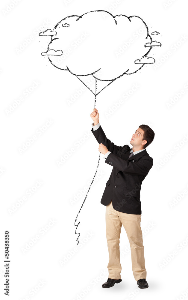 Man holds balloons in his hand. Balloon seller. Outline illustration  8564222 Vector Art at Vecteezy