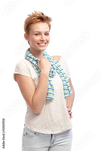 Portrait of casual woman with trendy hair photo