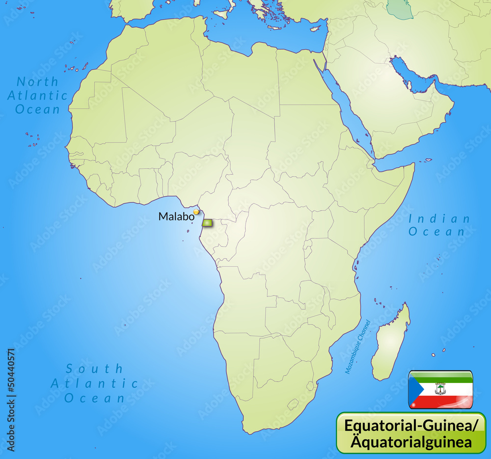 Übersichtskarte von Äquatorialguinea mit Landesflagge