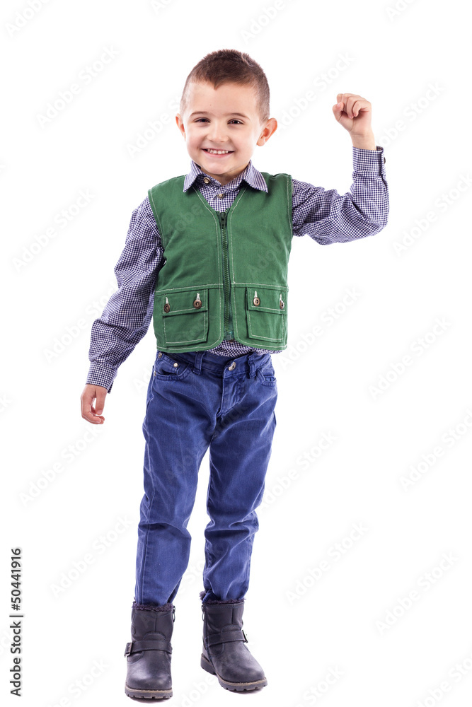 Portrait of a happy boy with arm up Portrait of a happy boy with arm up