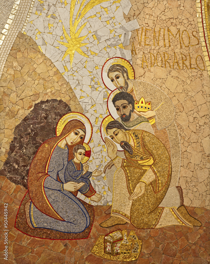 Fototapeta premium Madrid - mosiac of Adoration of Magi in Almudena cathedral