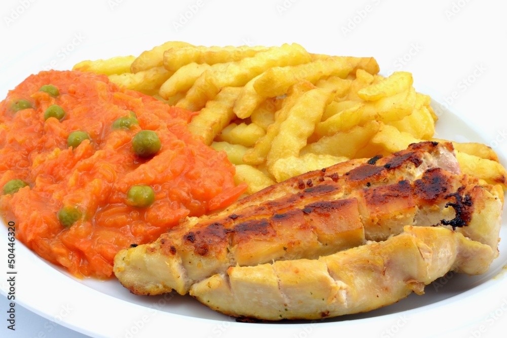 filet drobiowy z frytkami i marchewką