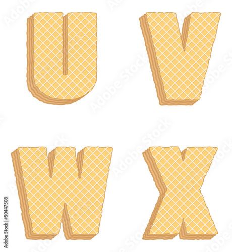 Vector collection of edible letters, consisting of waffles
