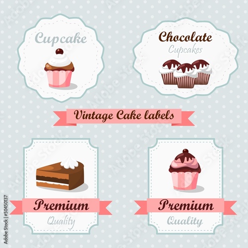 Cute vintage retro food labels with cakes and cupcakes