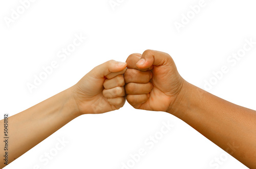 Female and male  people giving a fist bump
