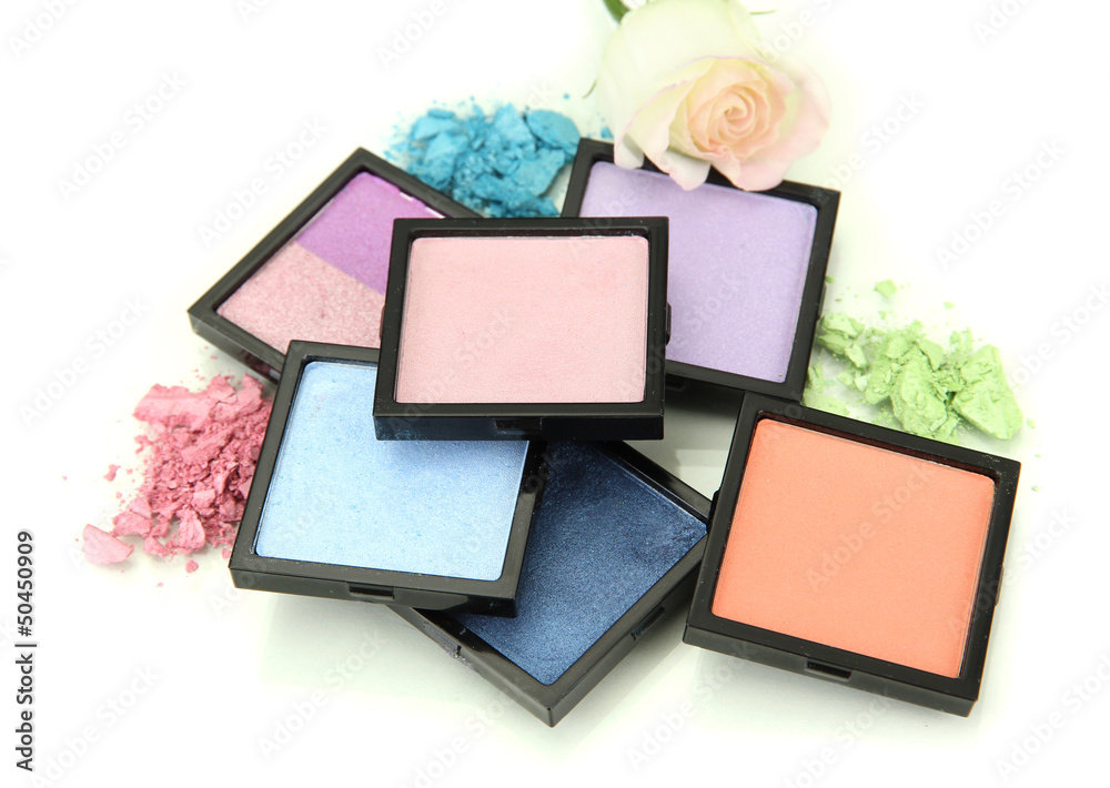 Beautiful bright eye shadows isolated on white Beautiful bright eye shadows isolated on white