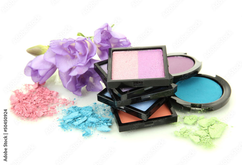Beautiful bright eye shadows isolated on white Beautiful bright eye shadows isolated on white