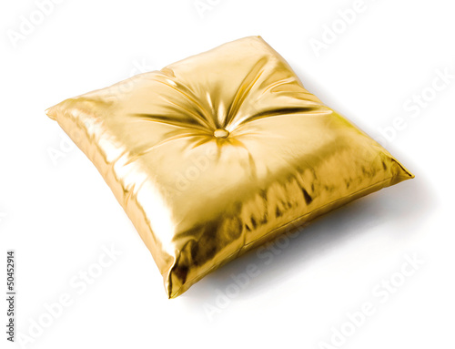 Golden metallized leather cushion