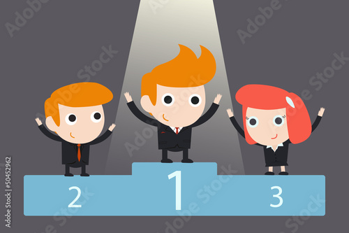 winners businessman stand on a podium photo