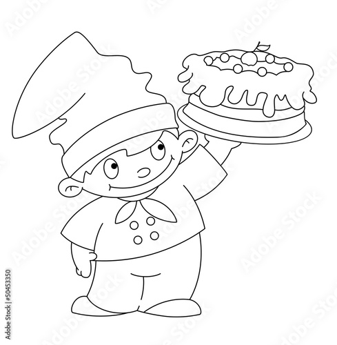 small cook with cake outlined