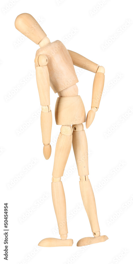 Joint pain at wooden mannequin isolated on white Joint pain at wooden mannequin isolated on white