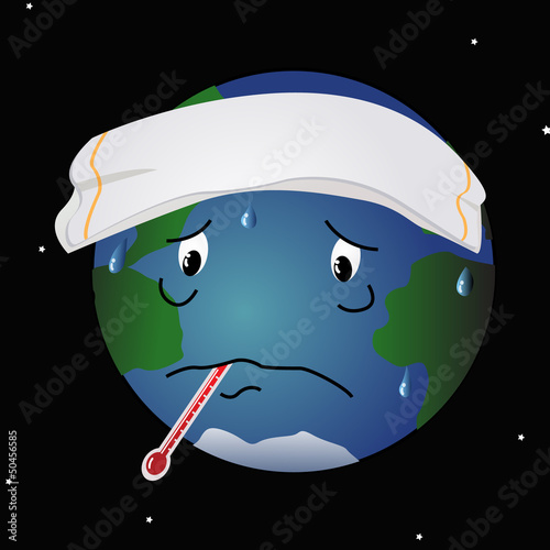 A cartoon like illustration of the feverish planet Earth