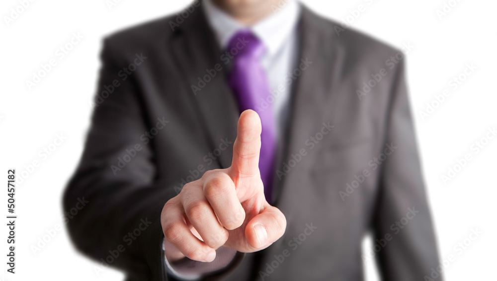 Businessman pressing on empty space Businessman pressing on empty space