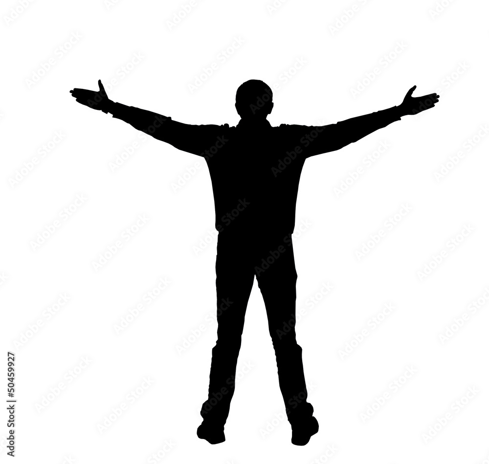 Silhouette of a man with spread arms on a white blackground Silhouette of a man with spread arms on a white blackground