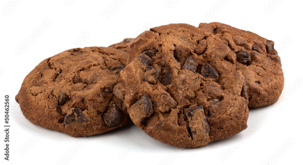 Chocolate chips cookies isolated on white background Chocolate chips cookies isolated on white background