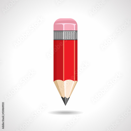 red pencil with eraser on white background