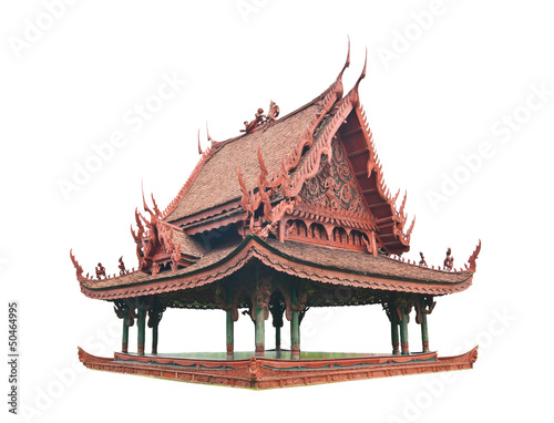 Thai ancient style pavilion, isolated on white background