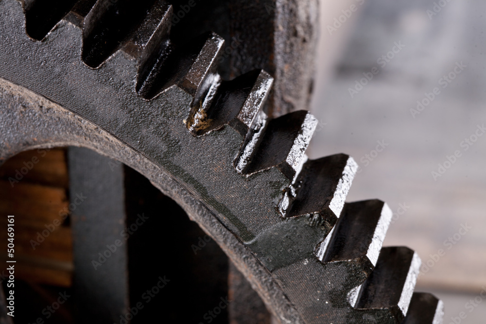 Close up view of gears from old mechanism Close up view of gears from old mechanism