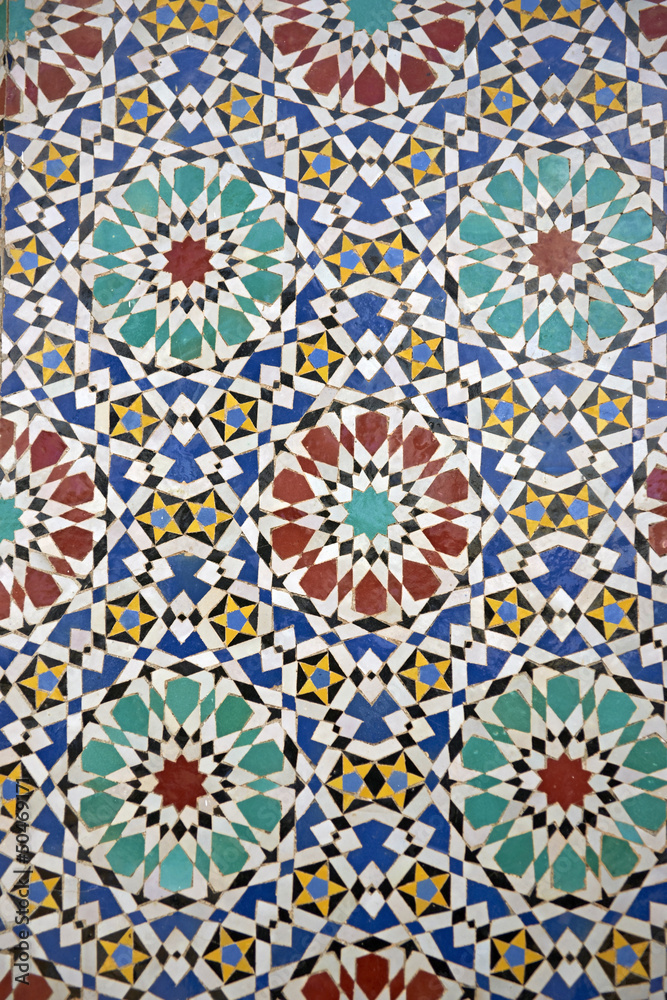 Ornate mosaic at the Royal Palace in Fes, Morocco