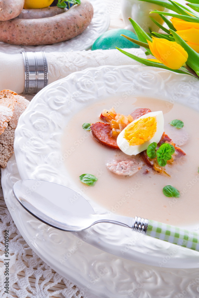 Polish Easter soup with egg and sausage