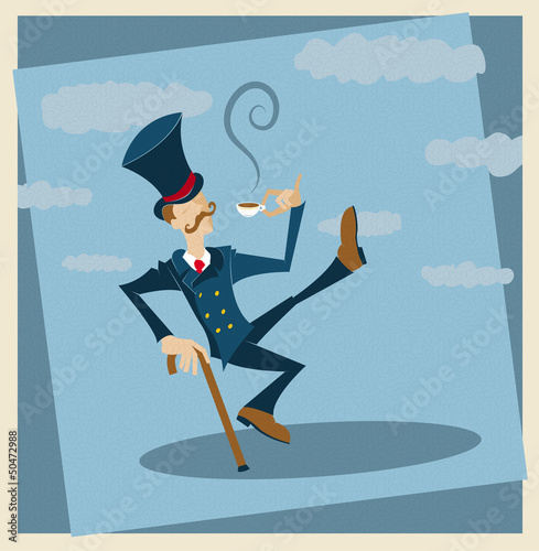 Coffee Retro Illustration of a Man Drinking at Tea Time