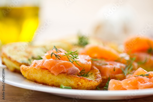 potato pancakes with salted salmon