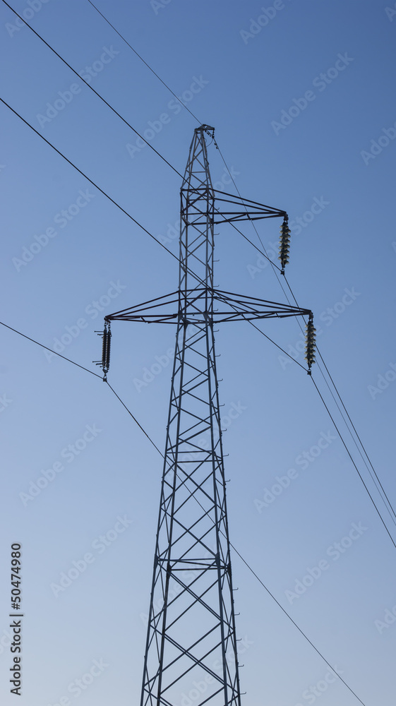 high voltage electrical towers in line - obrazy, fototapety, plakaty 
