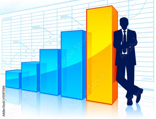 Businessman beside a growing chart