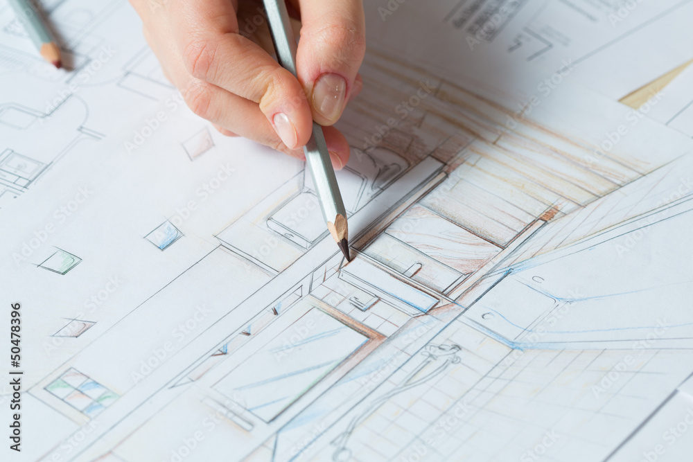 Hand drawing details of the interior Hand drawing details of the interior