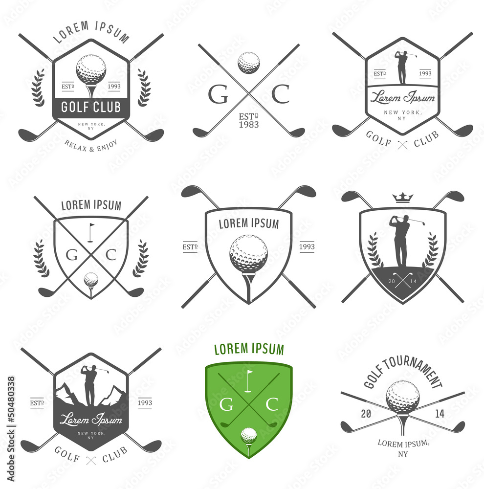 Set of golf club labels and emblems - obrazy, fototapety, plakaty 