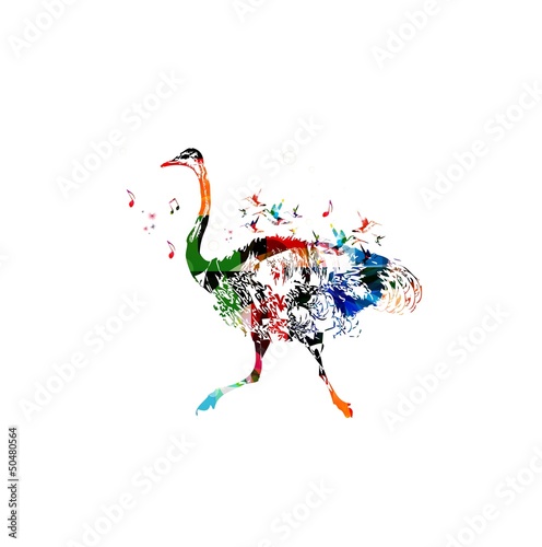 Colorful vector ostrich background with hummingbirds
