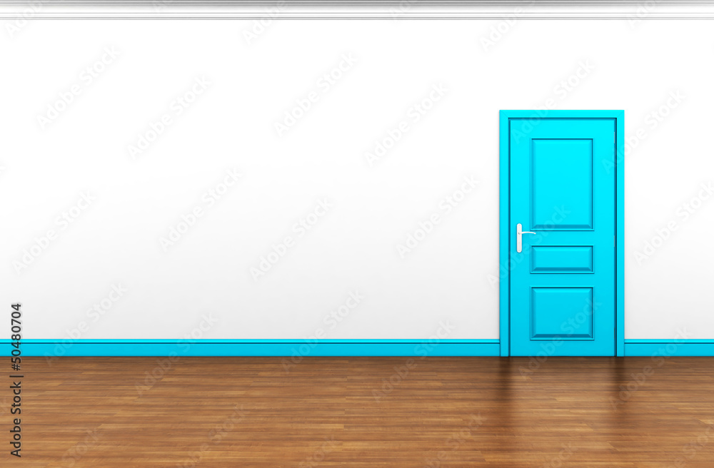 blank white interior with blue door blank white interior with blue door