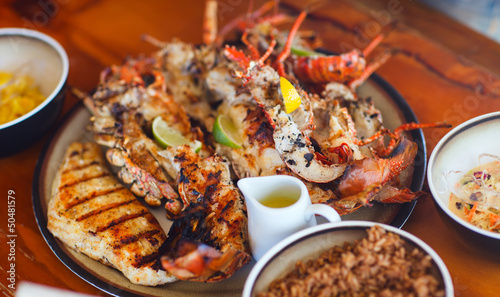 Canvas Print Grilled seafood platter