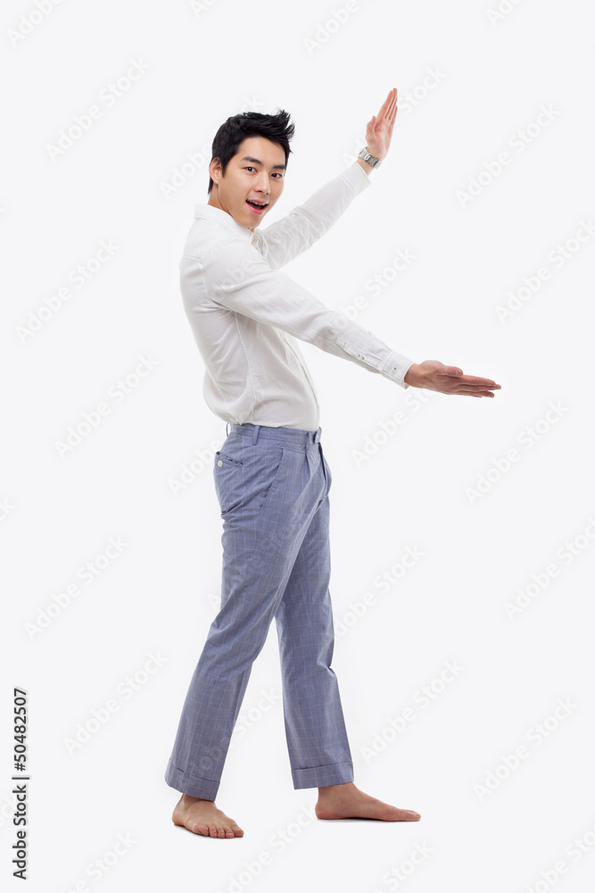 Asian man present something Asian man present something